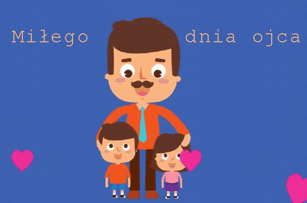 Uśmiechnięty tata z dziećmi. Miłego dnia ojca